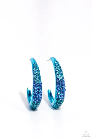 Obsessed with Ombré - Blue - Rhinestone Encrusted Metallic Paparazzi Hoop Earrings