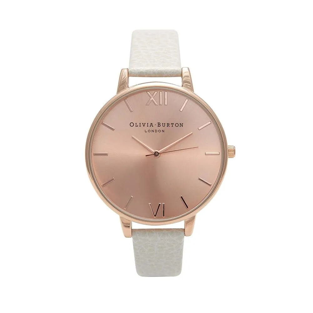 Olivia Burton Big Dial Rose Gold Case White Watch - Grey