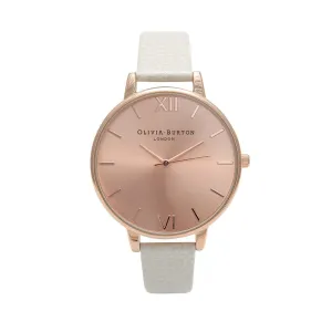 Olivia Burton Big Dial Rose Gold Case White Watch - Grey