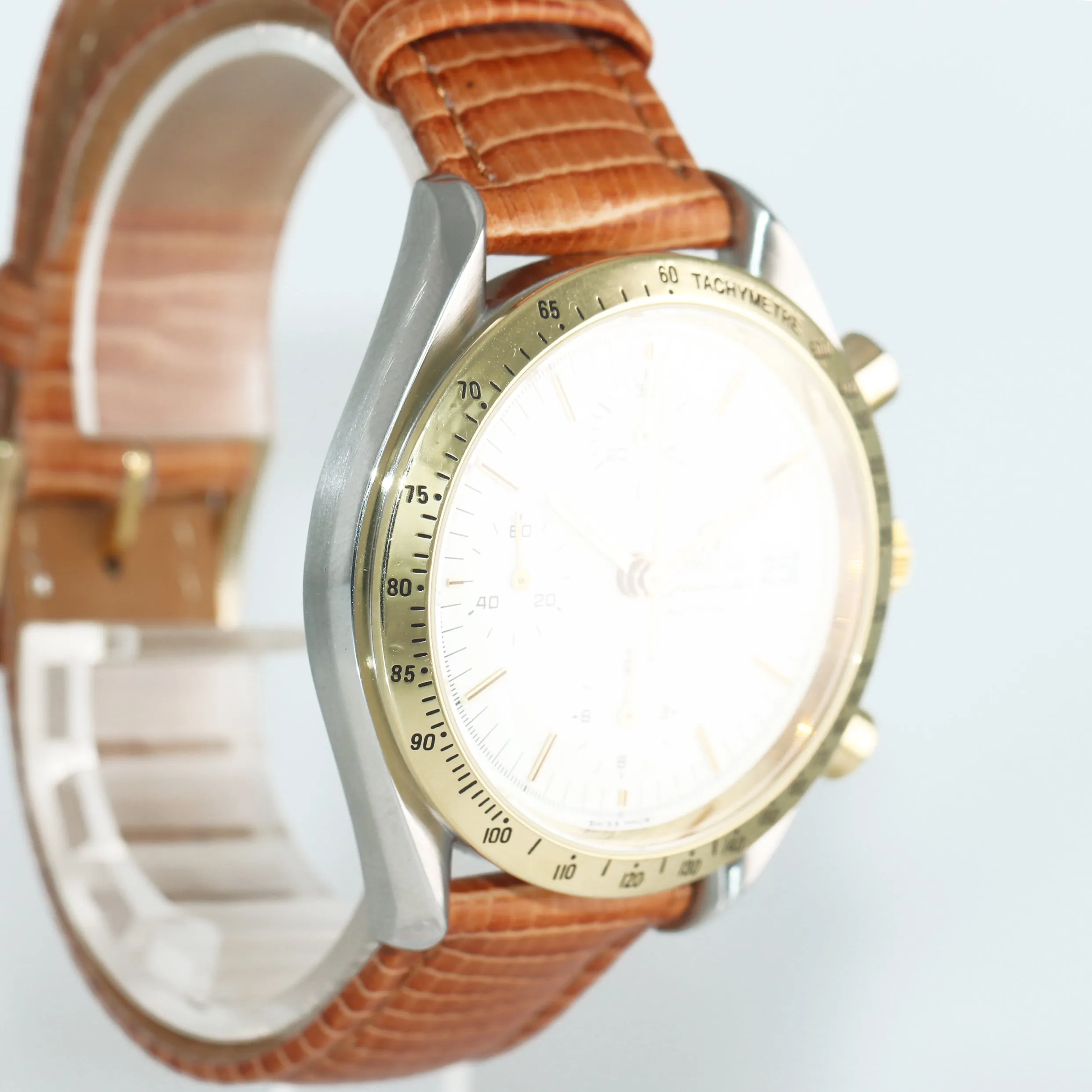 Omega Speedmaster Date Chronograph Two-Tone White Dial 175.0033 Watch Box Papers