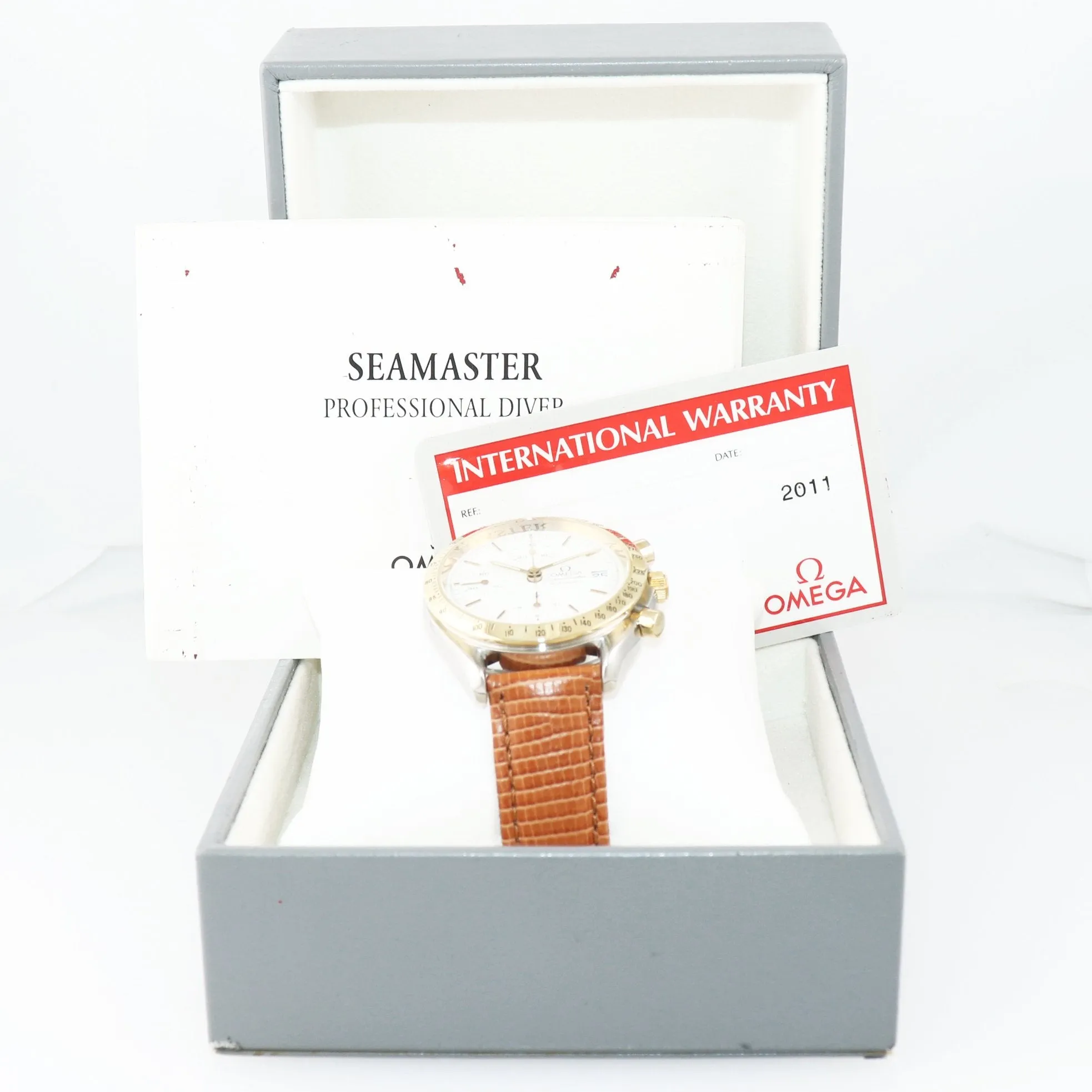 Omega Speedmaster Date Chronograph Two-Tone White Dial 175.0033 Watch Box Papers