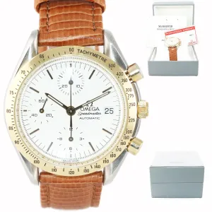 Omega Speedmaster Date Chronograph Two-Tone White Dial 175.0033 Watch Box Papers