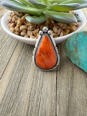 Orange Spiny teardrop ring