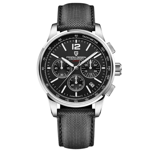 Pagani Design Black Leather Strap Black Dial Chronograph Quartz Watch for Gents - PDYS008