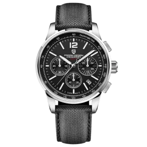 Pagani Design Black Leather Strap Black Dial Chronograph Quartz Watch for Gents - PDYS008