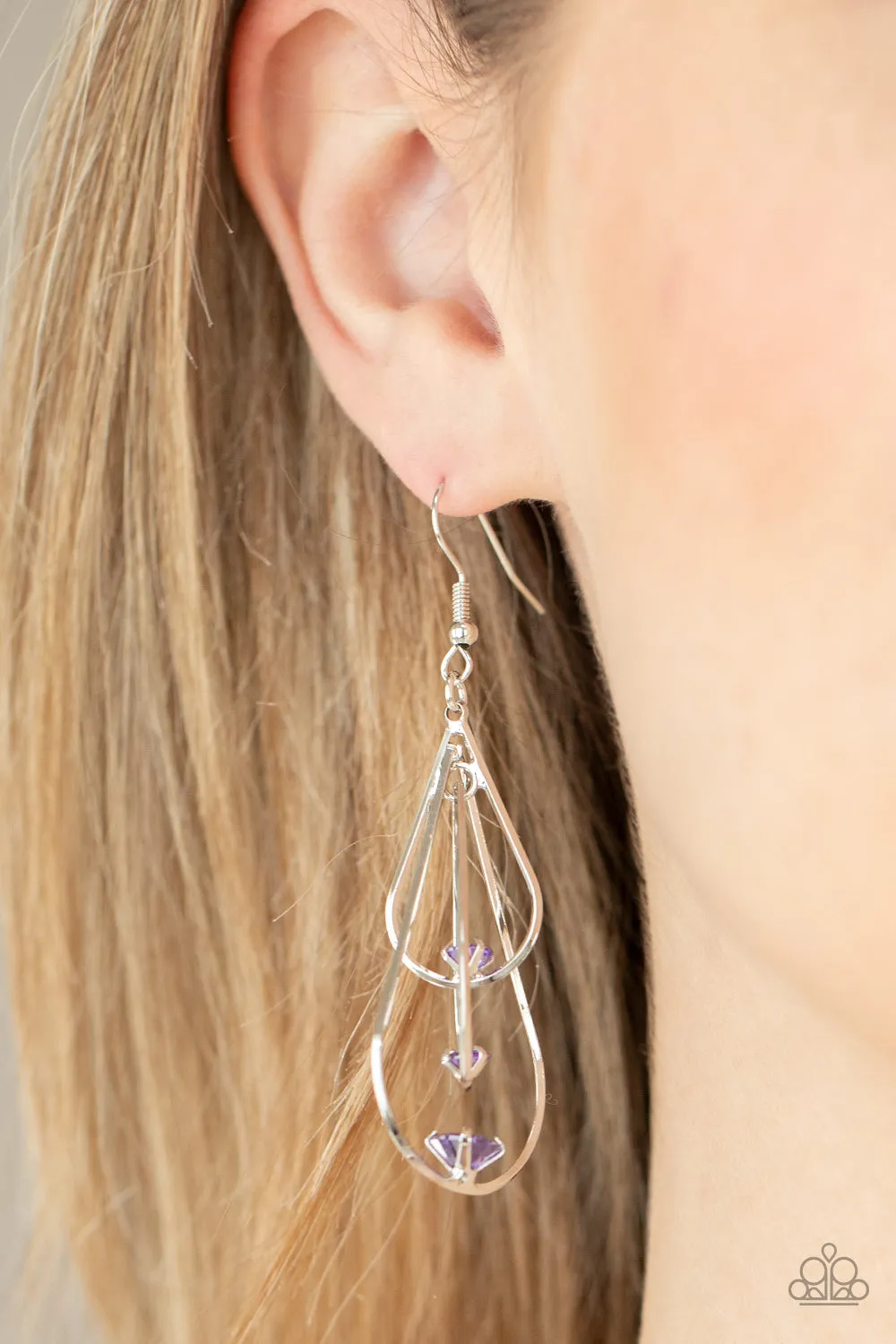 Paparazzi Drop Down Dazzle - Purple Earrings