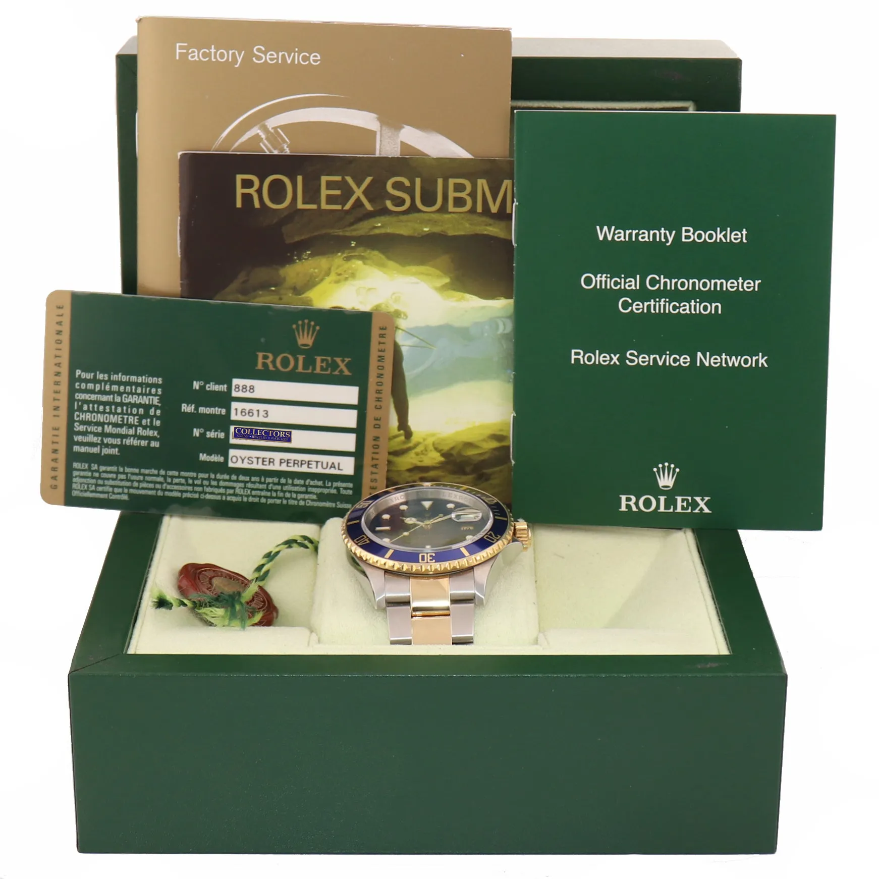 PAPERS 2009 UNPOLISHED Engraved Rehaut Rolex Submariner 16613 Gold TT Blue Watch