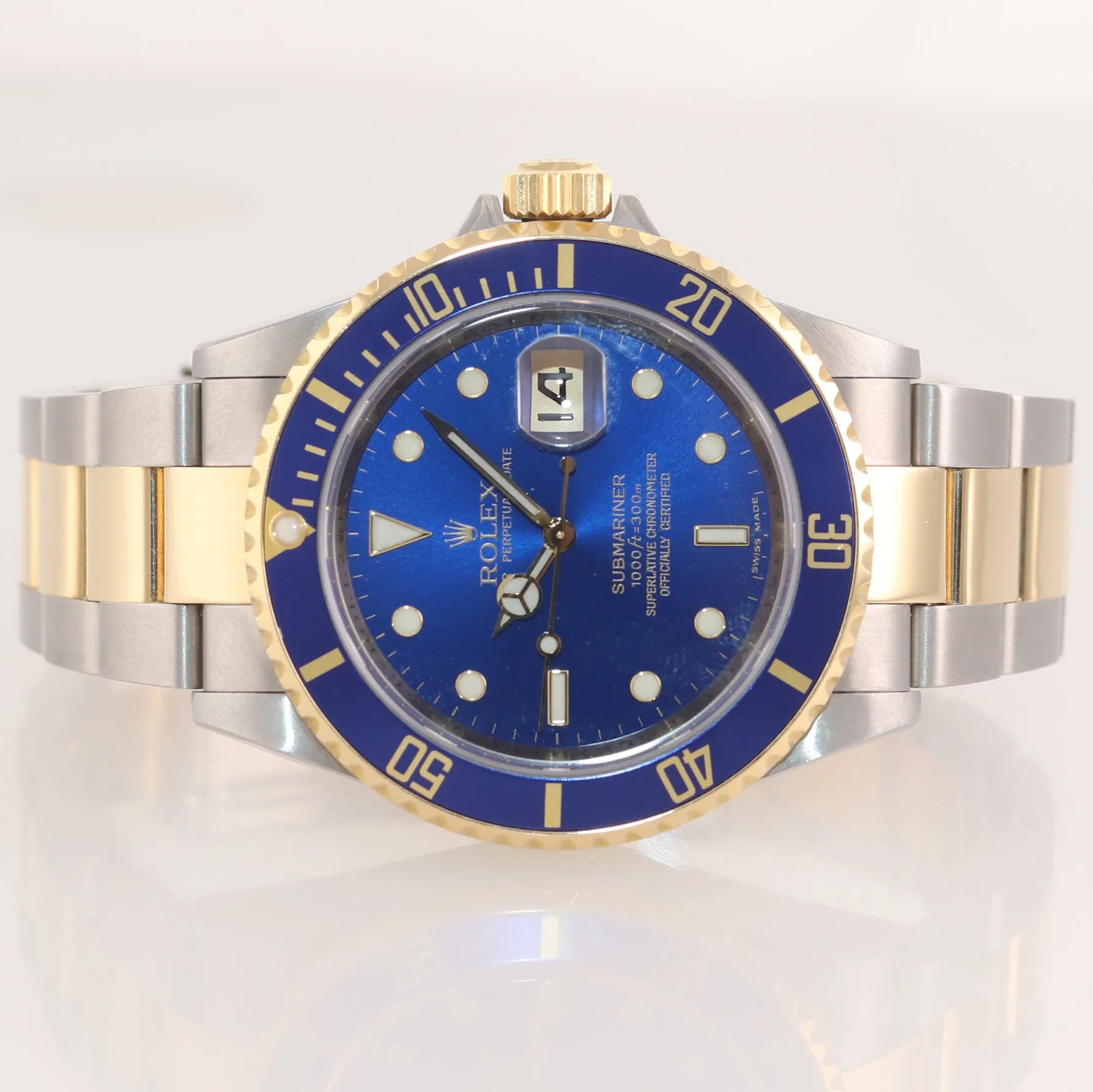 PAPERS 2009 UNPOLISHED Engraved Rehaut Rolex Submariner 16613 Gold TT Blue Watch