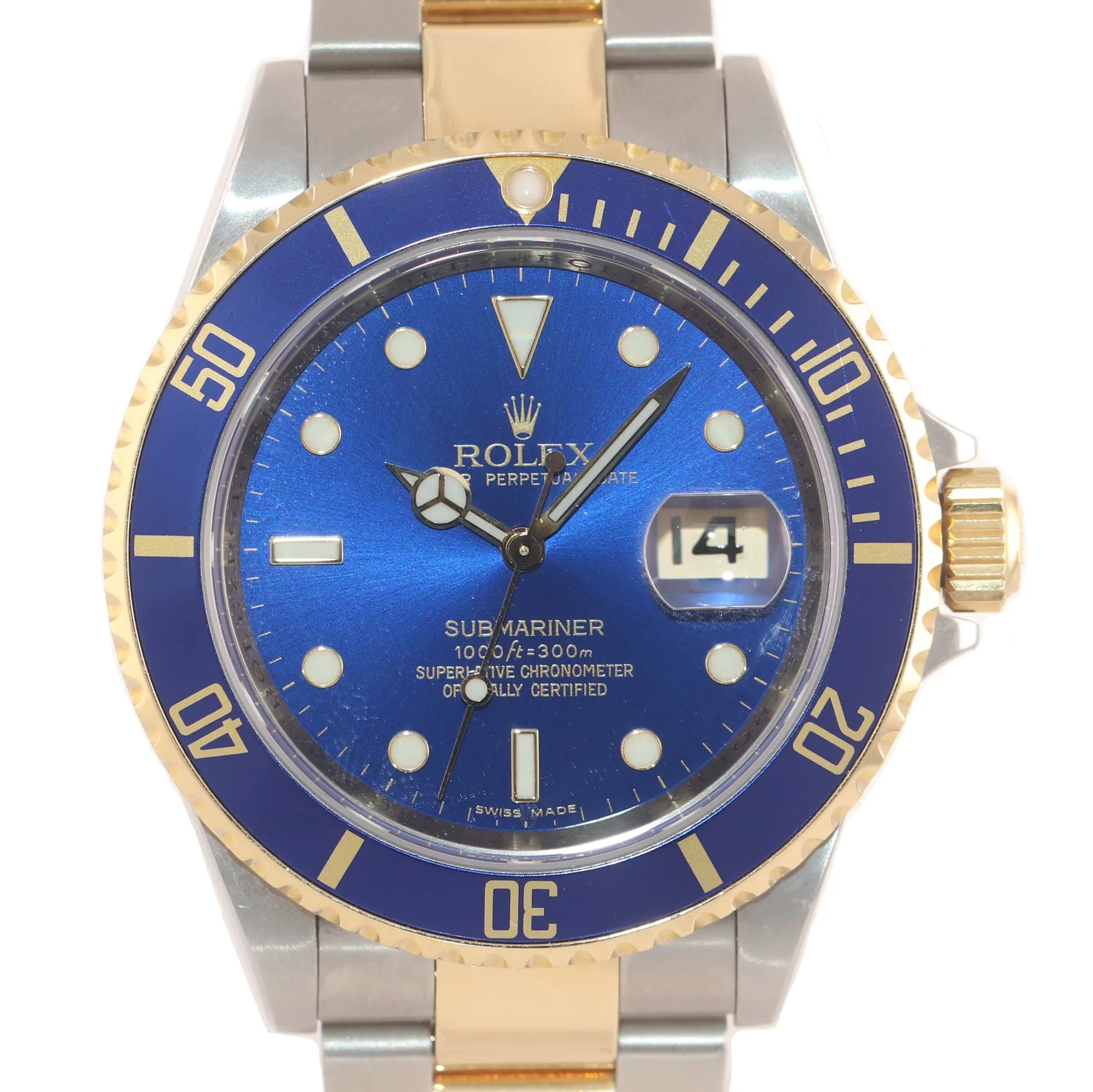 PAPERS 2009 UNPOLISHED Engraved Rehaut Rolex Submariner 16613 Gold TT Blue Watch