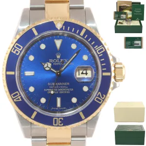 PAPERS 2009 UNPOLISHED Engraved Rehaut Rolex Submariner 16613 Gold TT Blue Watch