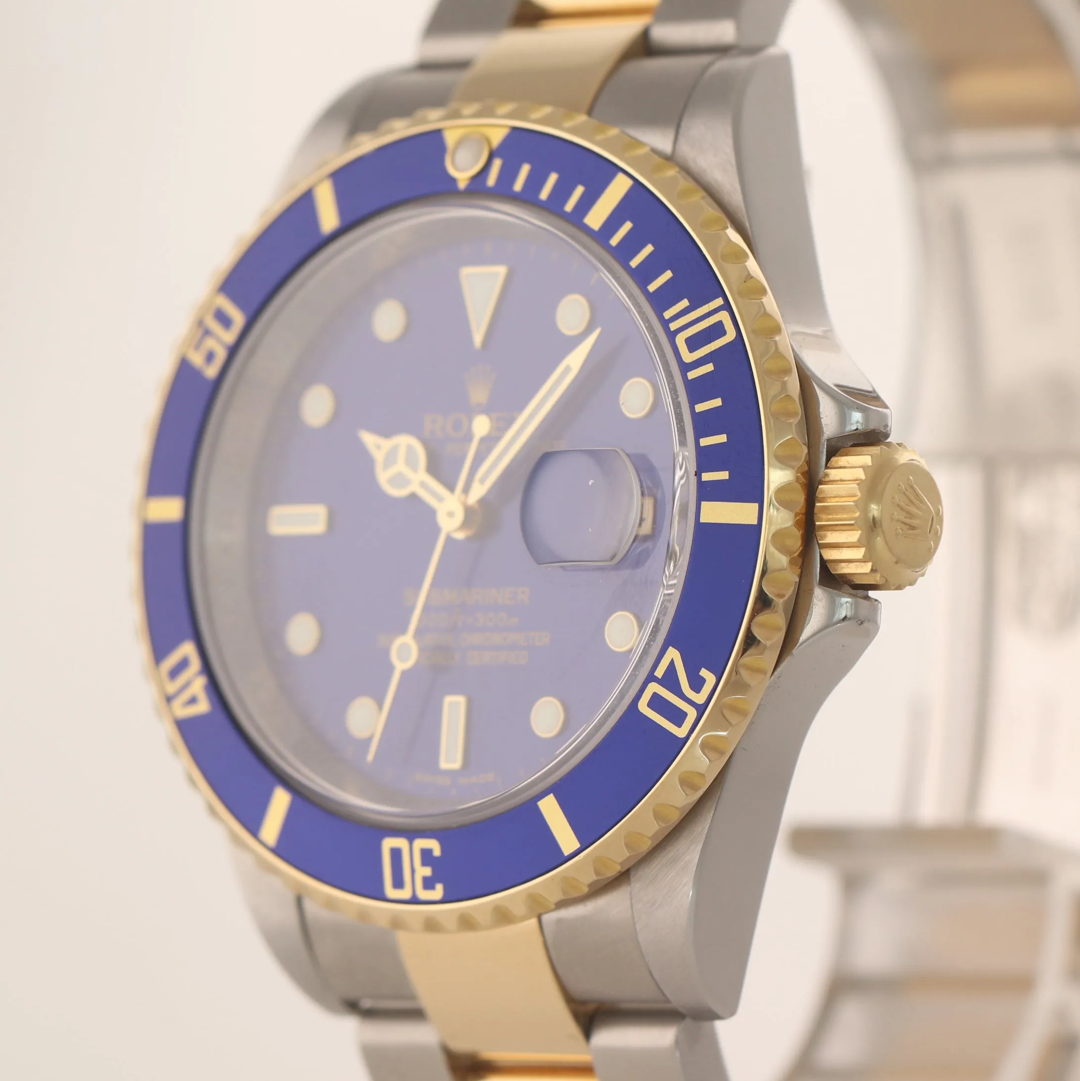 PAPERS 2009 UNPOLISHED Engraved Rehaut Rolex Submariner 16613 Gold TT Blue Watch