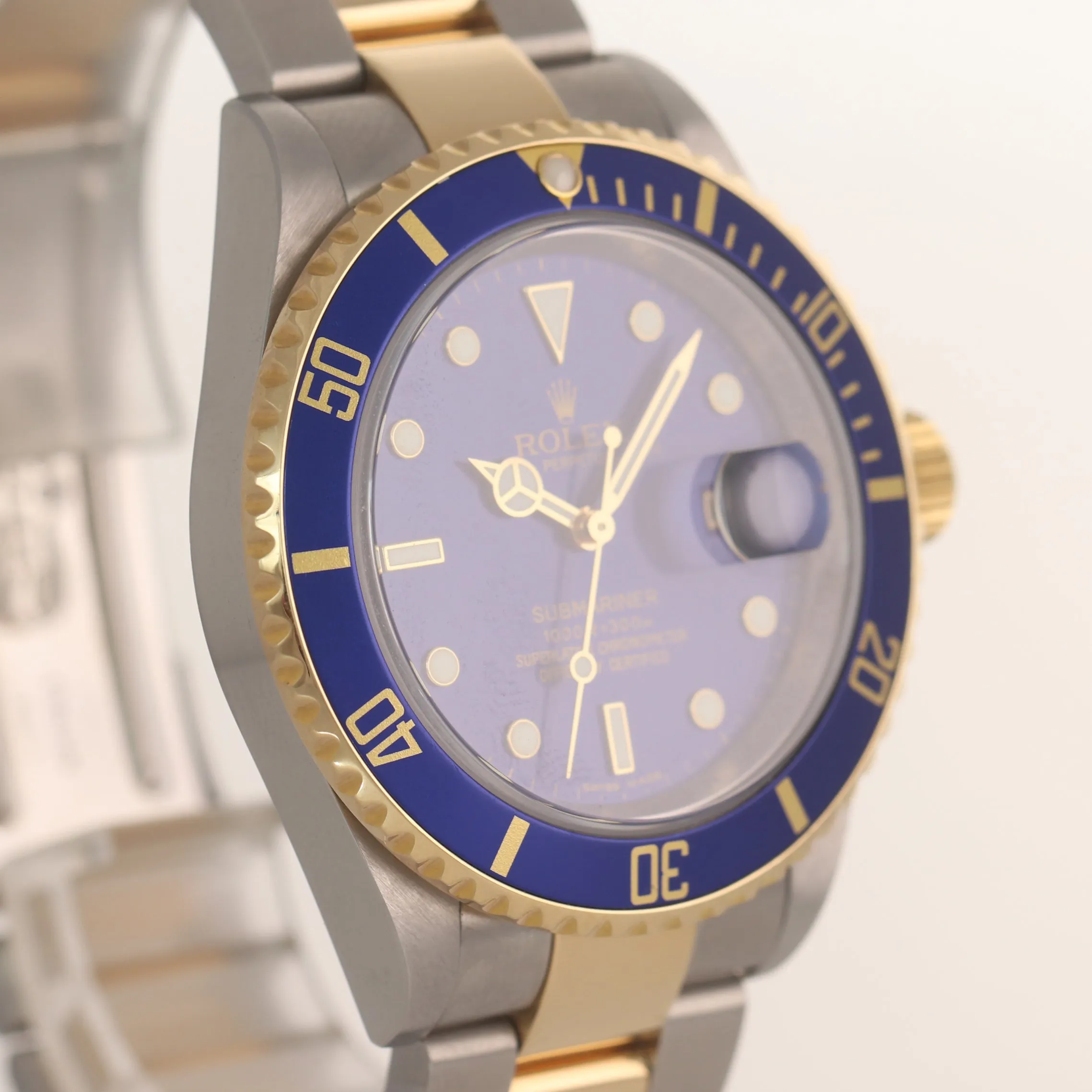 PAPERS 2009 UNPOLISHED Engraved Rehaut Rolex Submariner 16613 Gold TT Blue Watch