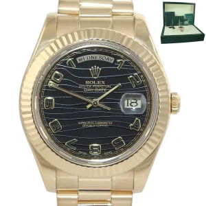 PAPERS MINT Rolex Day-Date II 41mm Black Wave President 218238 18K Gold Watch