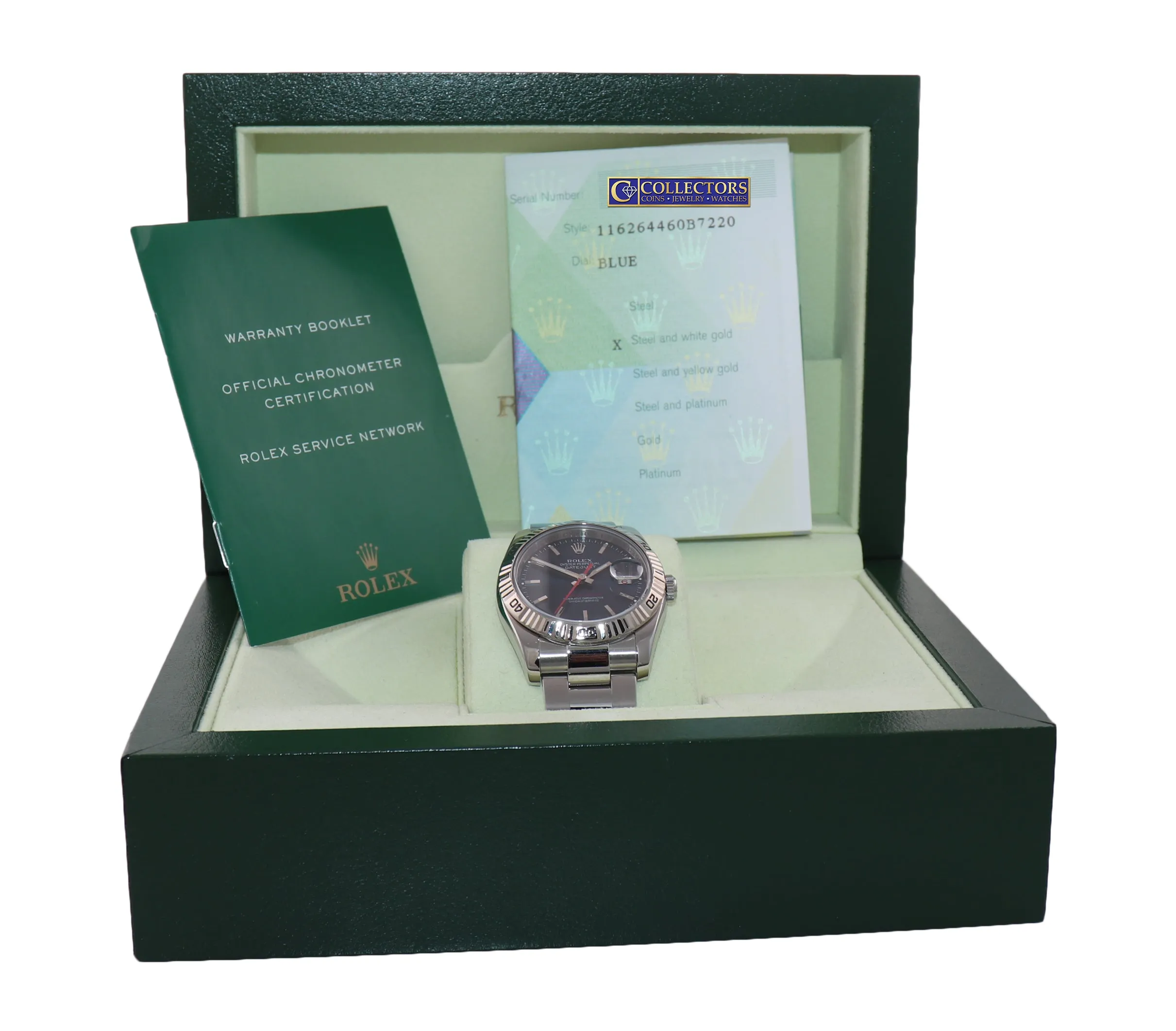 PAPERS Rolex DateJust 116264 Turn-O-Graph Thunderbird Steel Blue gold Watch
