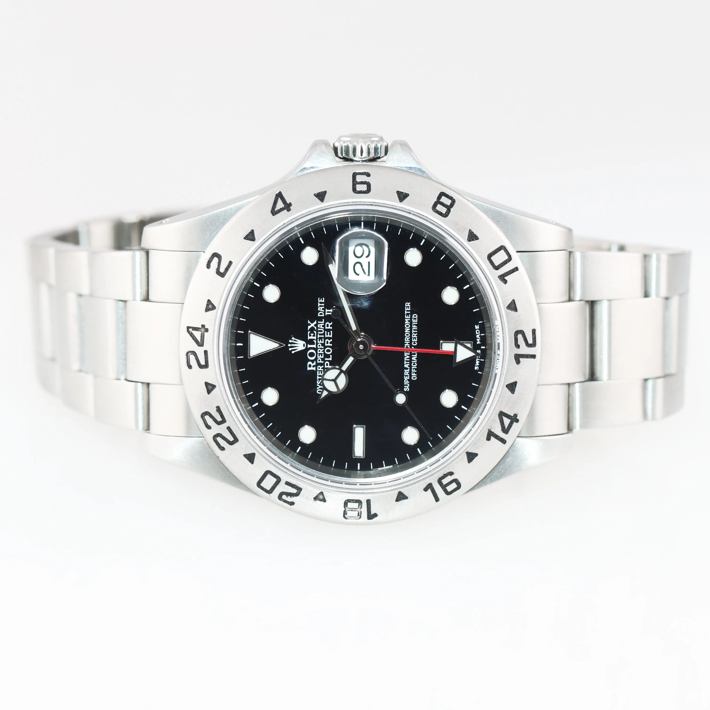 PAPERS Rolex Explorer 2 16570 Stainless Steel Black Dial Date GMT 40mm Watch Box