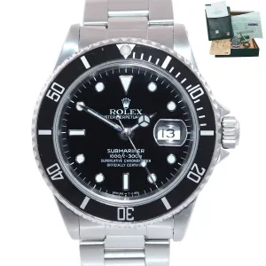 PAPERS Rolex Submariner Date 16610 Steel Black Tritium Dial 40mm Oyster Watch