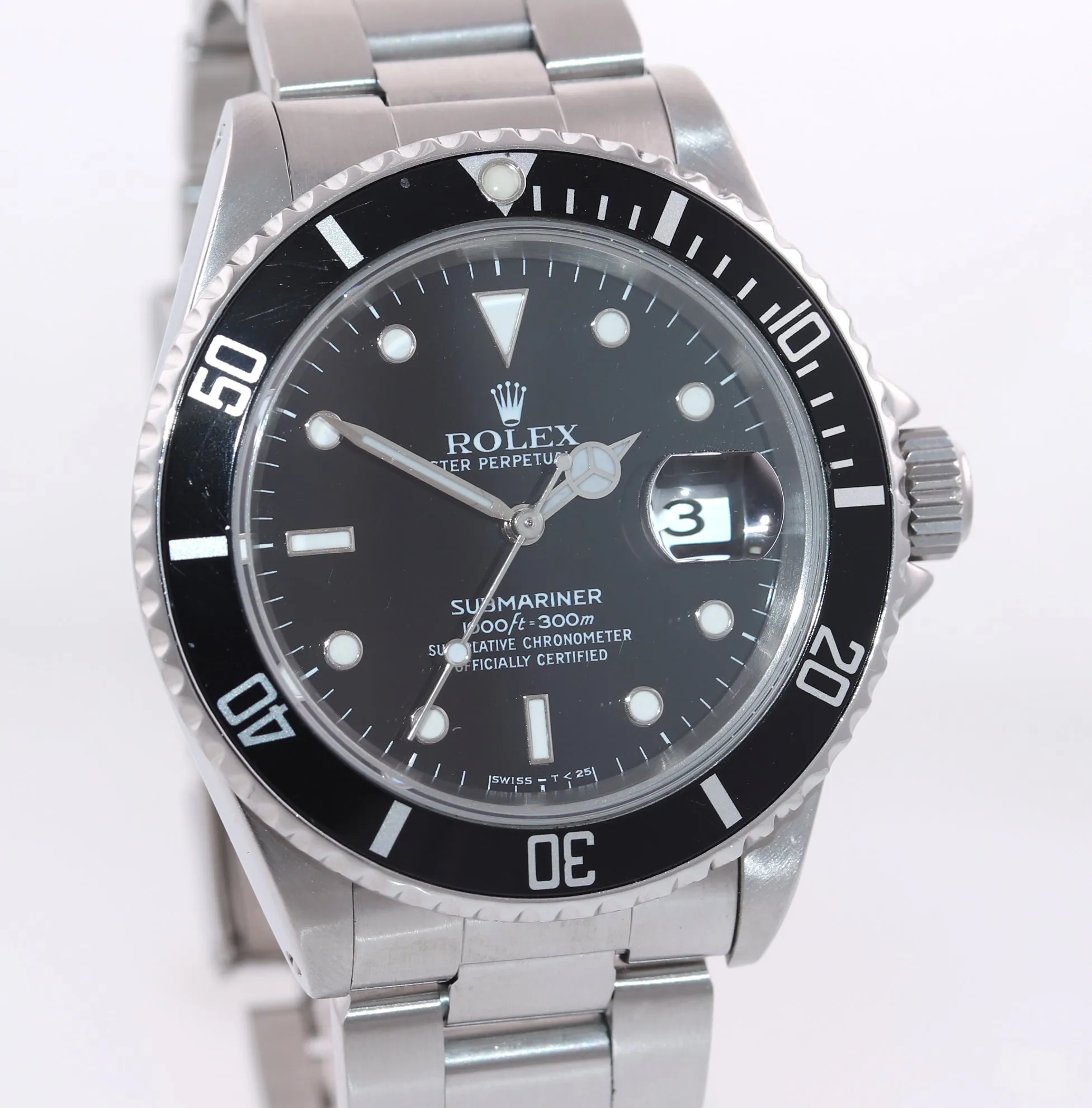 PAPERS Rolex Submariner Date 16610 Steel Black Tritium Dial 40mm Oyster Watch