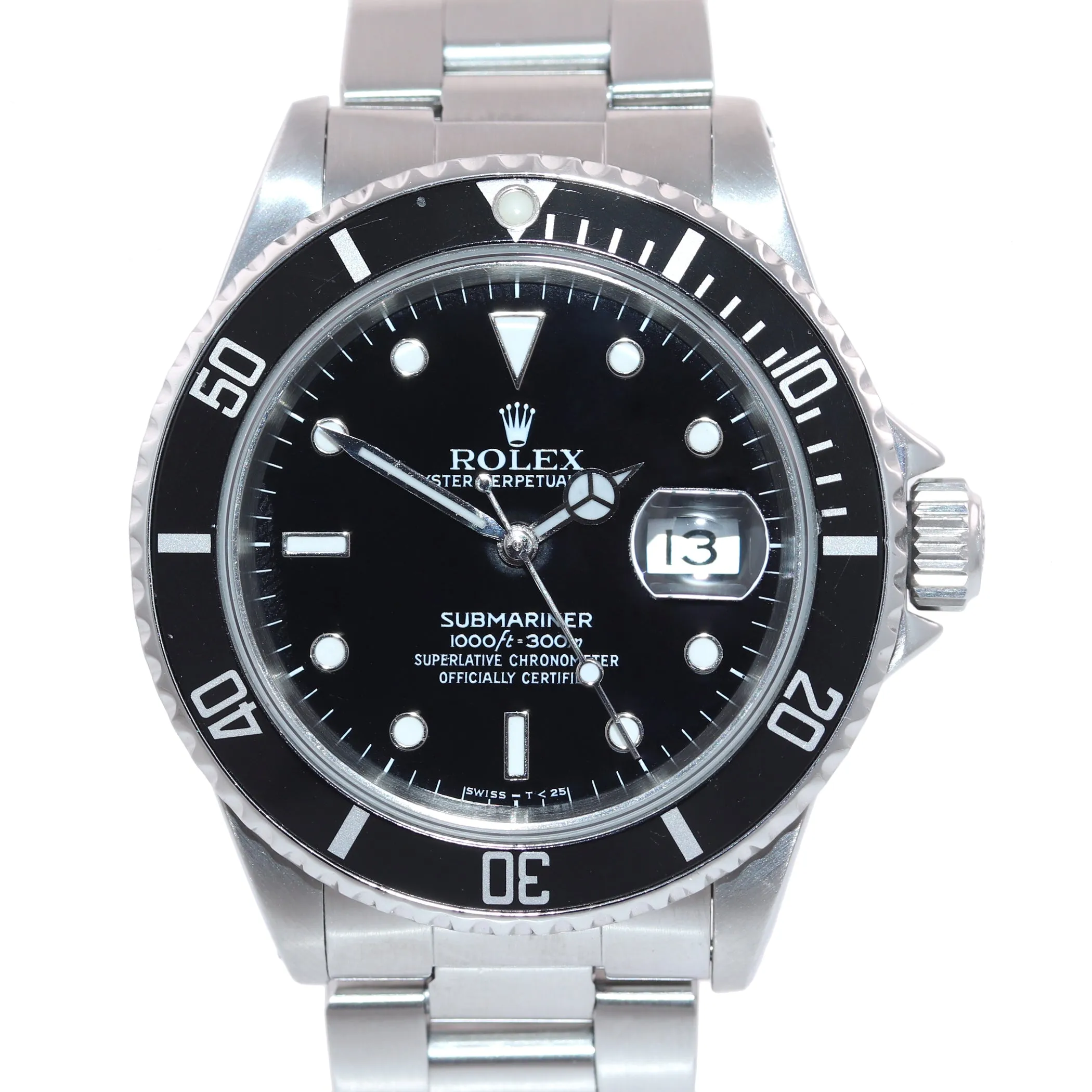 PAPERS Rolex Submariner Date 16610 Steel Black Tritium Dial 40mm Oyster Watch