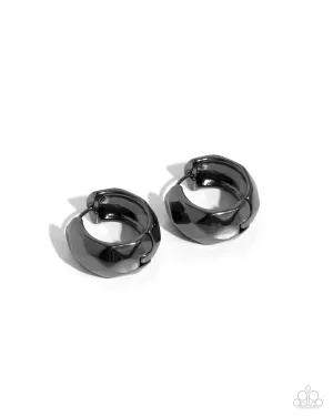 Patterned Past - Black - Textured Gunmetal Paparazzi Hinge Hoop Earrings
