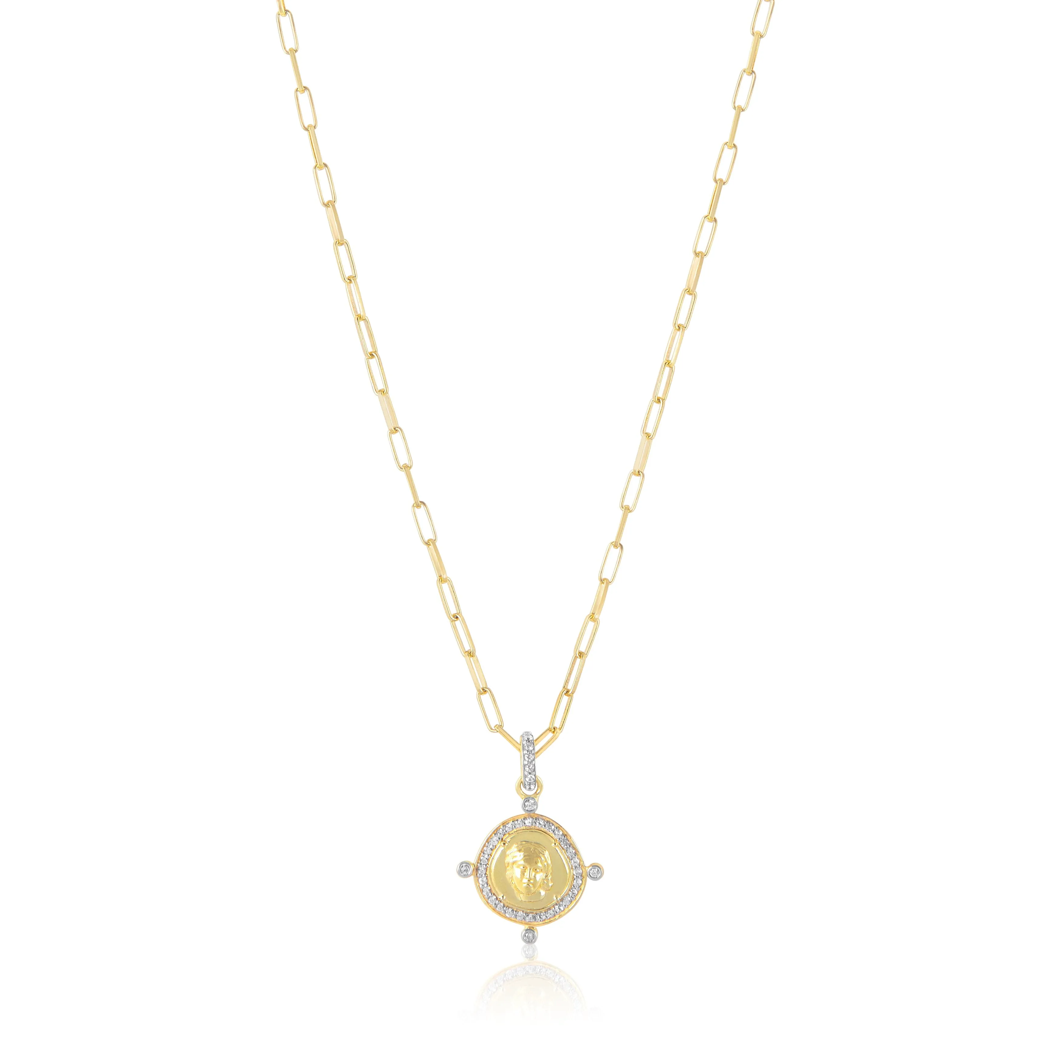pave coin lady charm necklace