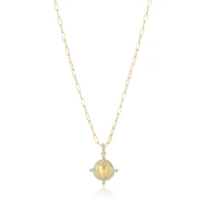 pave coin lady charm necklace
