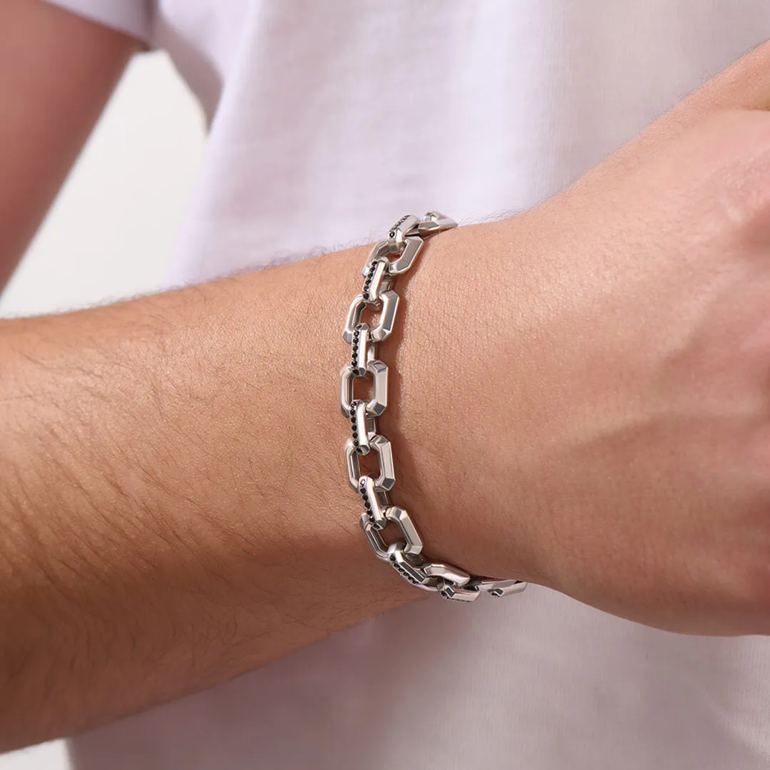 Pave Square Link Chain Bracelet in Gold