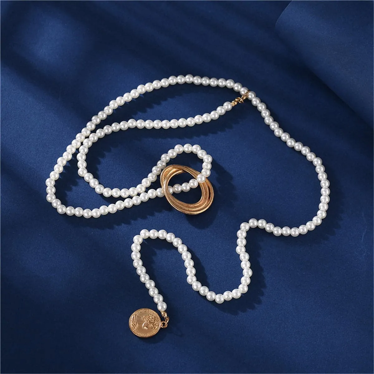 Pearl & 18K Gold-Plated Coin Lariat Necklace