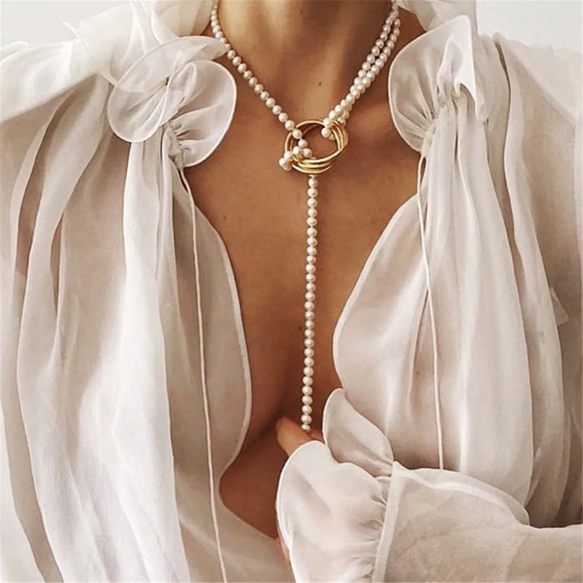 Pearl & 18K Gold-Plated Coin Lariat Necklace
