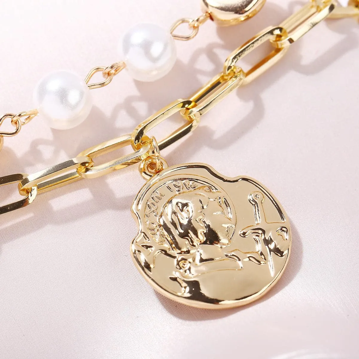 Pearl & 18K Gold-Plated Coin Layered Pendant Necklace