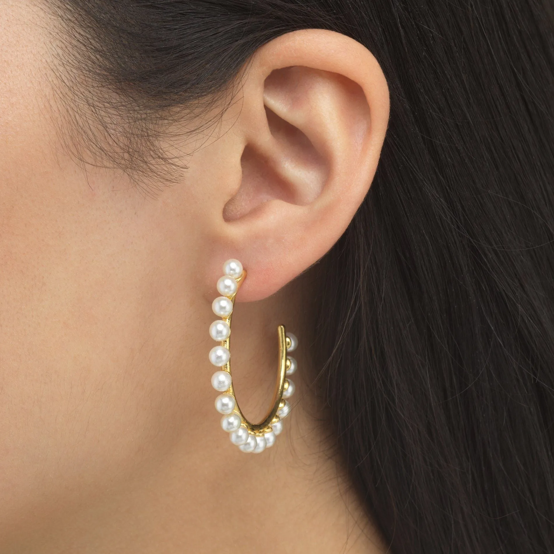 Pearl Studded Hoop Earring