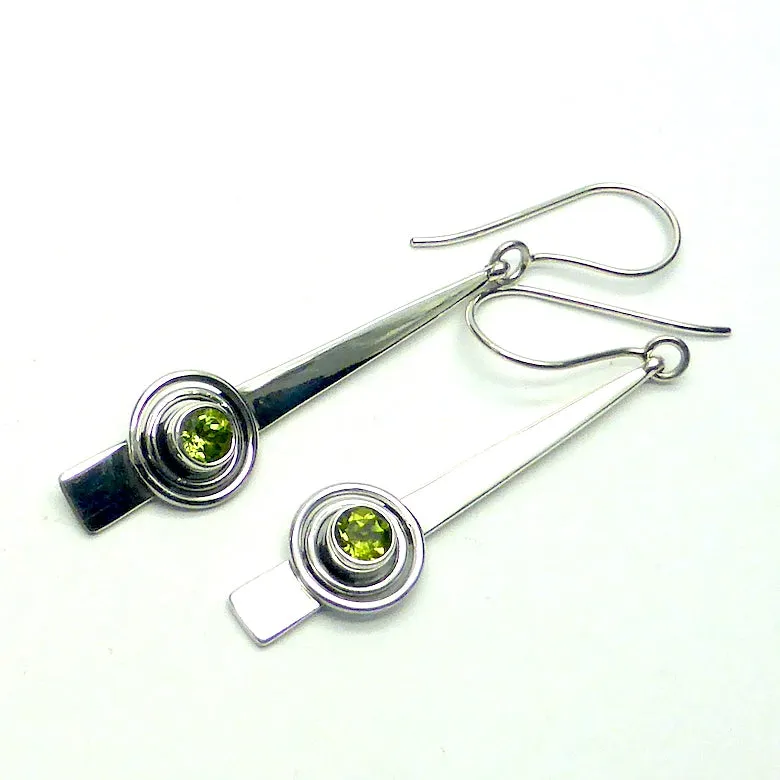 Peridot Earrings, Geometric Dangle, 925 Silver kt