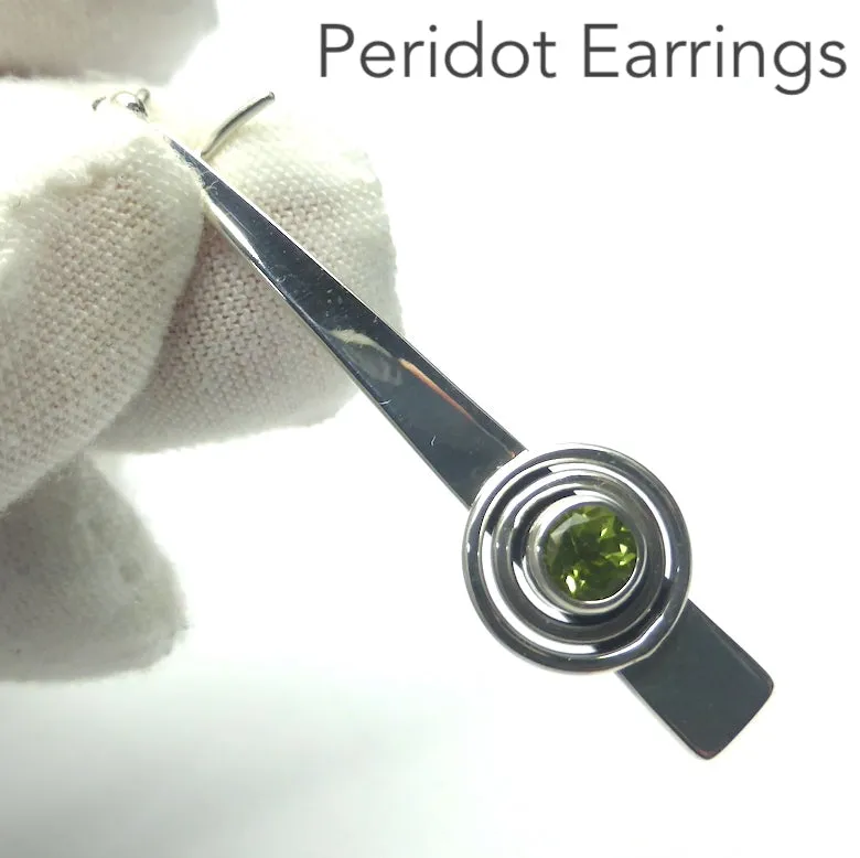 Peridot Earrings, Geometric Dangle, 925 Silver kt