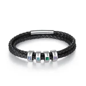 Personalized 4 Names And 4 Stones Stainless Steel Men Bracelets