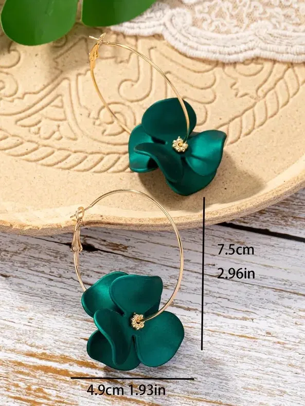 Petal Hoop Earrings in Emerald Green