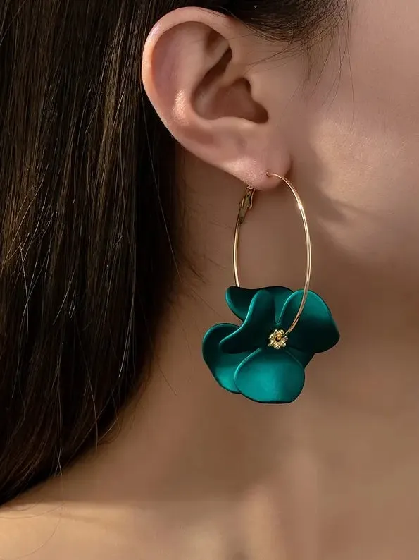 Petal Hoop Earrings in Emerald Green