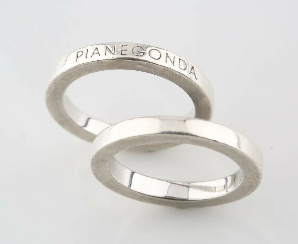 Pianegonda Pair of Men's Sterling Silver Logo Rings Size 9.25 Vicenza Italy