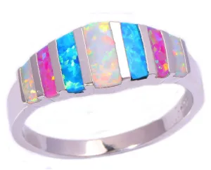 Pink Blue White Fire Opal 925 Silver Stamp Jewelry Ring For Women