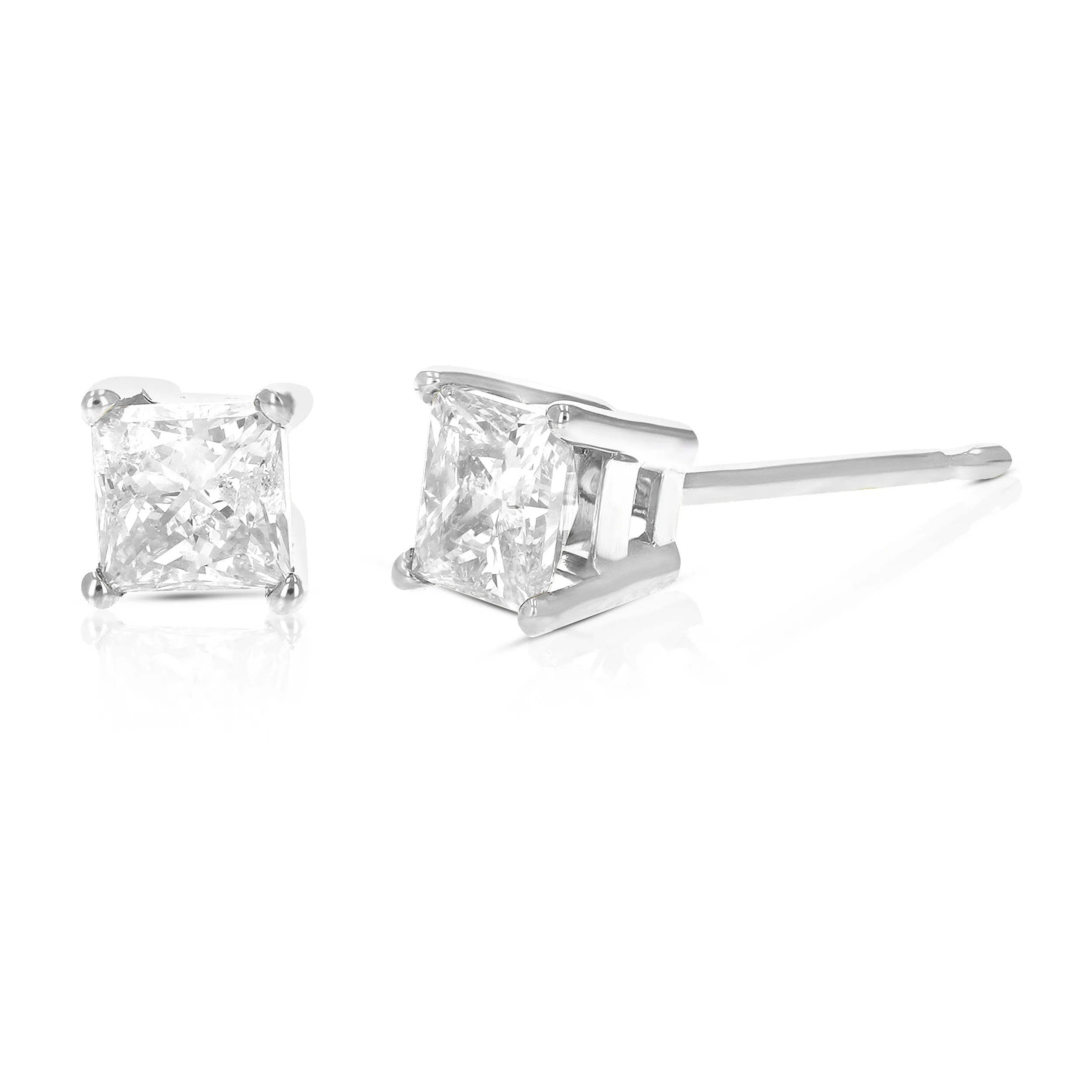 Princess Champagne Diamond Stud Earrings in 14K Gold