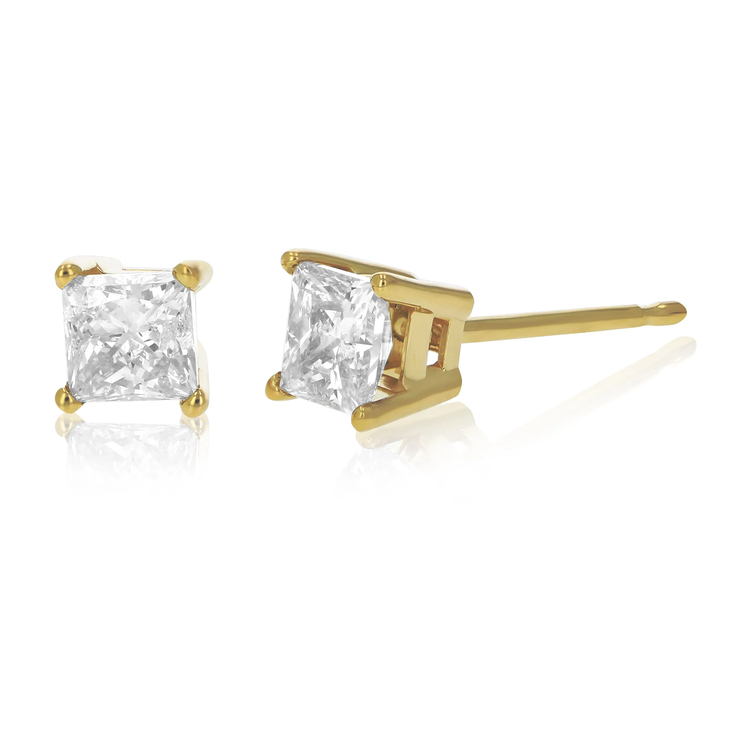 Princess Champagne Diamond Stud Earrings in 14K Gold