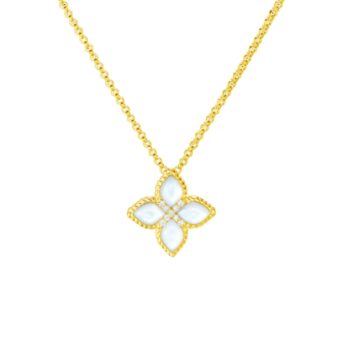 Princess Flower 18K Yellow Gold Mother of Pearl & Diamond Necklace