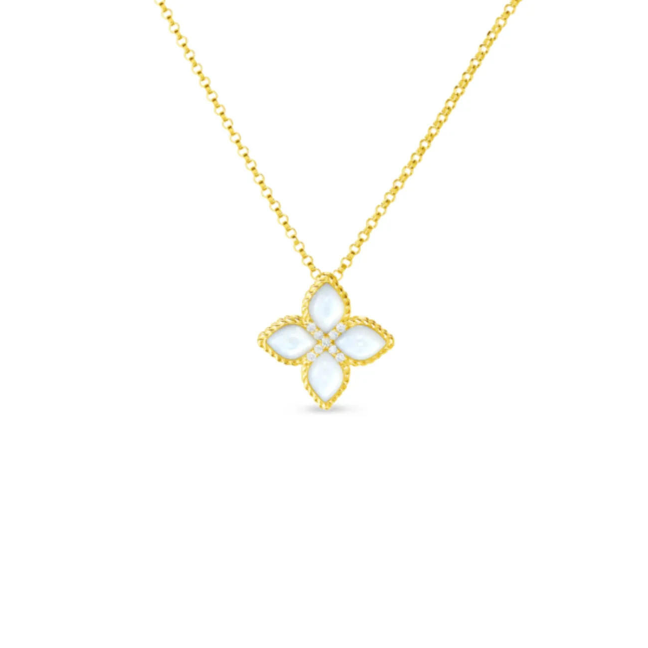 Princess Flower 18K Yellow Gold Mother of Pearl & Diamond Necklace