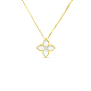 Princess Flower 18K Yellow Gold Mother of Pearl & Diamond Necklace