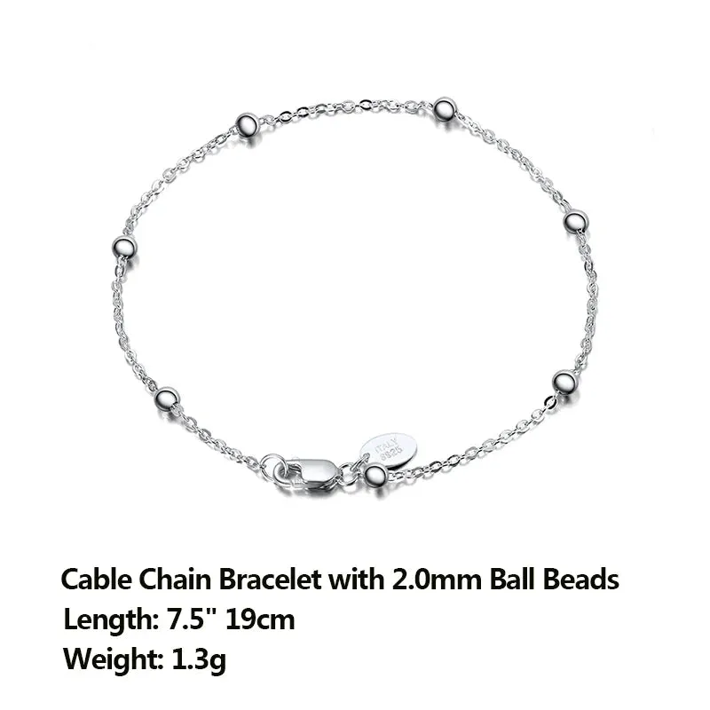Pure 925 Sterling Silver 1.0mm Cable Chain Bracelet