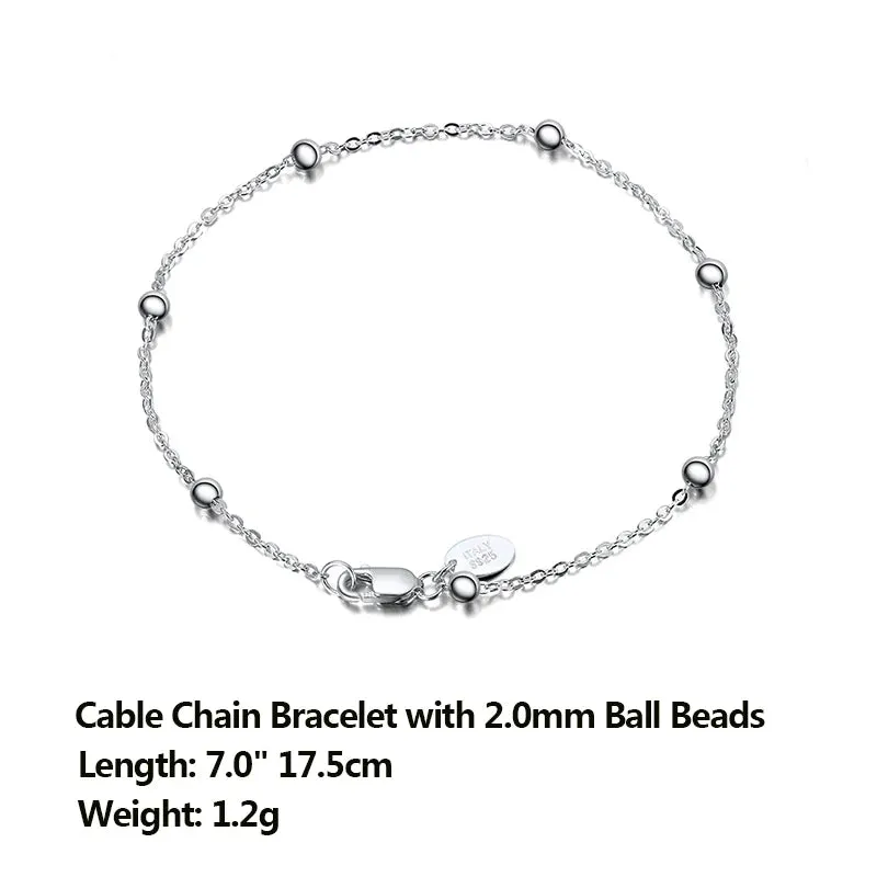 Pure 925 Sterling Silver 1.0mm Cable Chain Bracelet