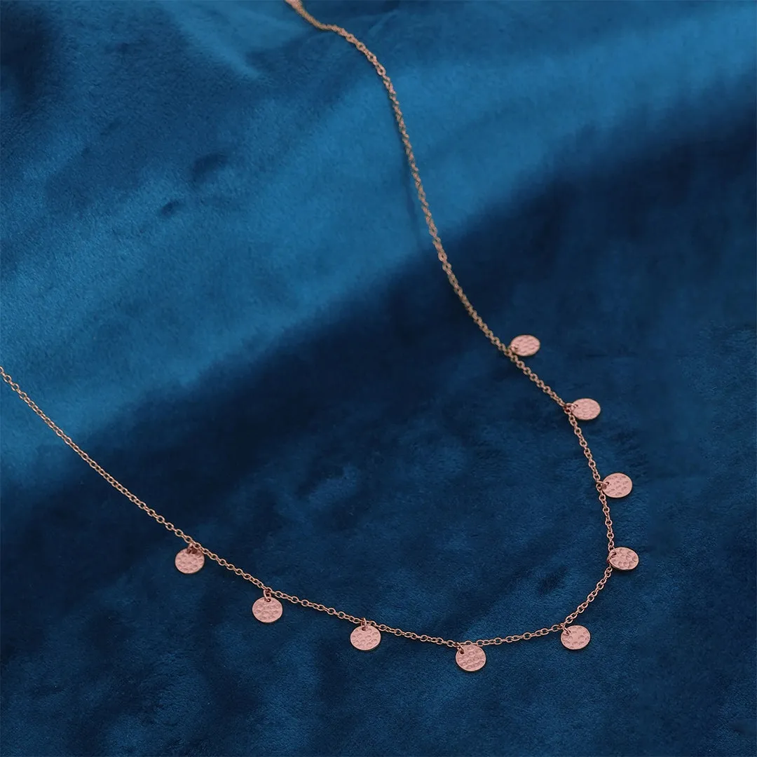 Pure Silver Necklace - Chain Of Mini Rose Gold Coins