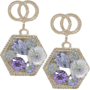 Purple Faux Gemstone Double Circle Post Earrings