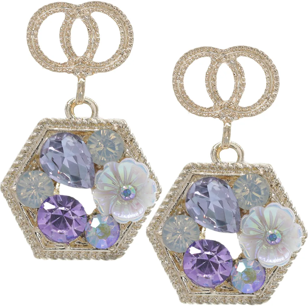 Purple Faux Gemstone Double Circle Post Earrings