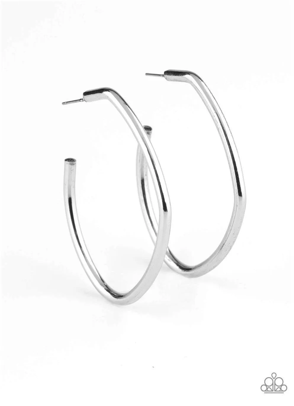"Rough it Up" Silver Metal High Polished Asymmetrical Hoop Earrings