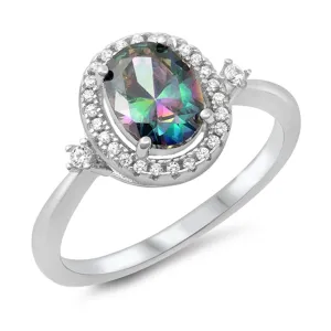 Rainbow Topaz CZ Studded Halo Ring New .925 Sterling Silver Band Sizes 5-10