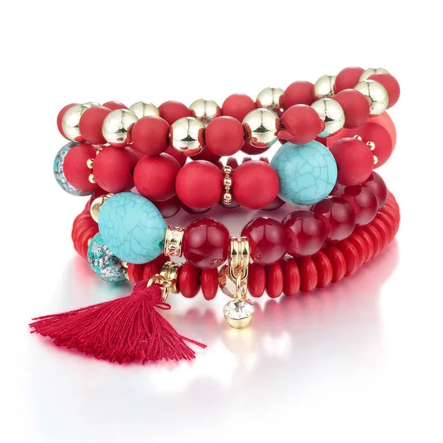RAVIMOUR Bohemian Women Bracelet Femme Jewelry Tassel Charm Bracelets & Bangles Set Boho Bead Stone Crystal Vintage Pulseiras